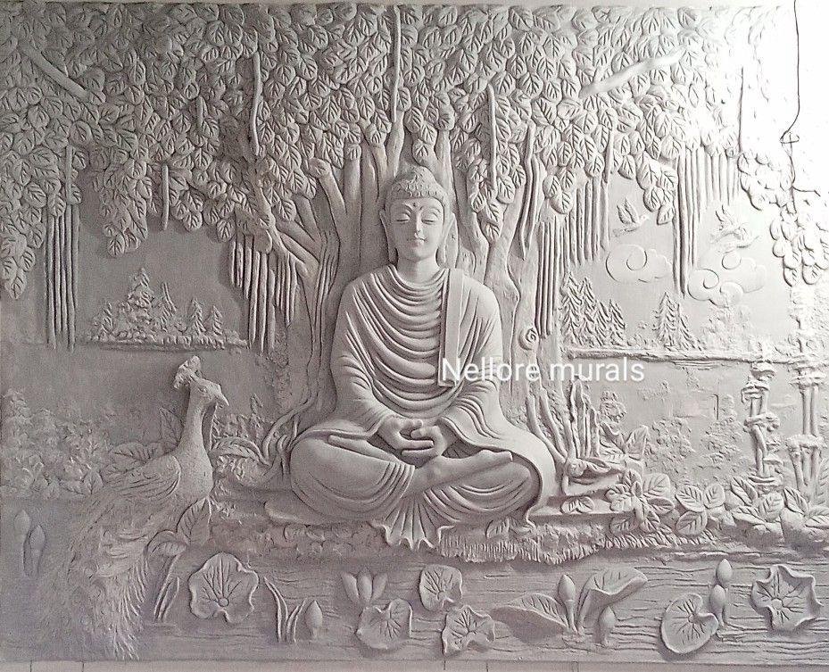 sandstone wall panel with Buddha meditation sandstone carving for spiritual and meditation room walls