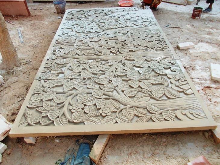 sandstone wall panel with floral vine carving design for decorative wall cladding