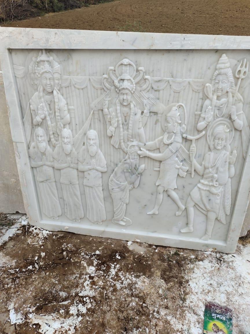 sandstone wall panel with Hindu deity marble carving for temple and religious walls