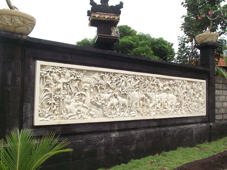 Sandstone wall panel mural with nature and animal carving for exterior boundary walls