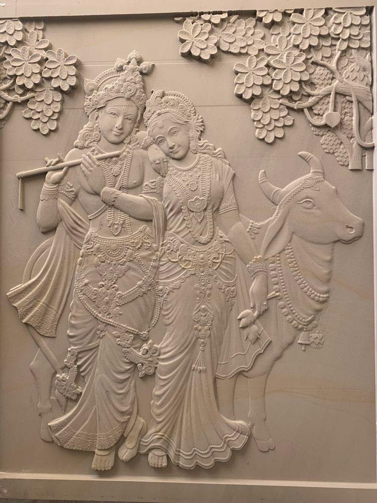 sandstone wall panel with Radha Krishna sandstone carving for temple and pooja room walls