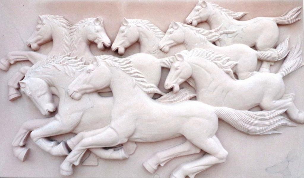 sandstone wall panel with running horses marble carving for luxury feature walls